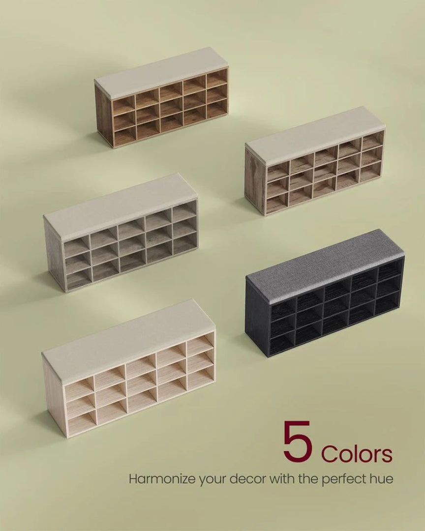 Shoe Storage Bench With Cushion, 15 Compartments Organizer