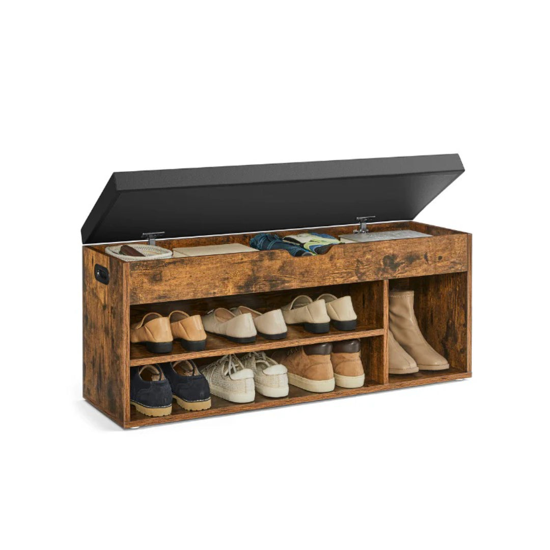 Shoe Storage Bench With Cushion, Drawers & Shelves, 31.5 Inch