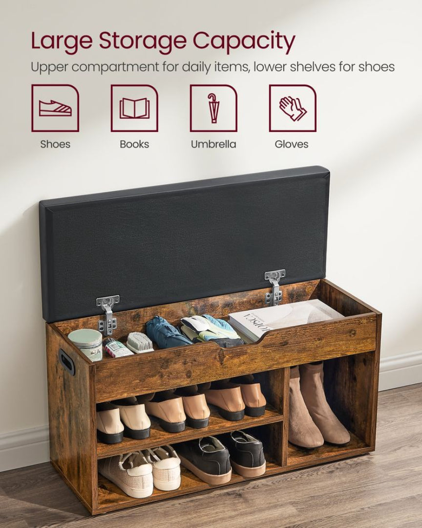 Shoe Storage Bench With Cushion, Drawers & Shelves, 31.5 Inch