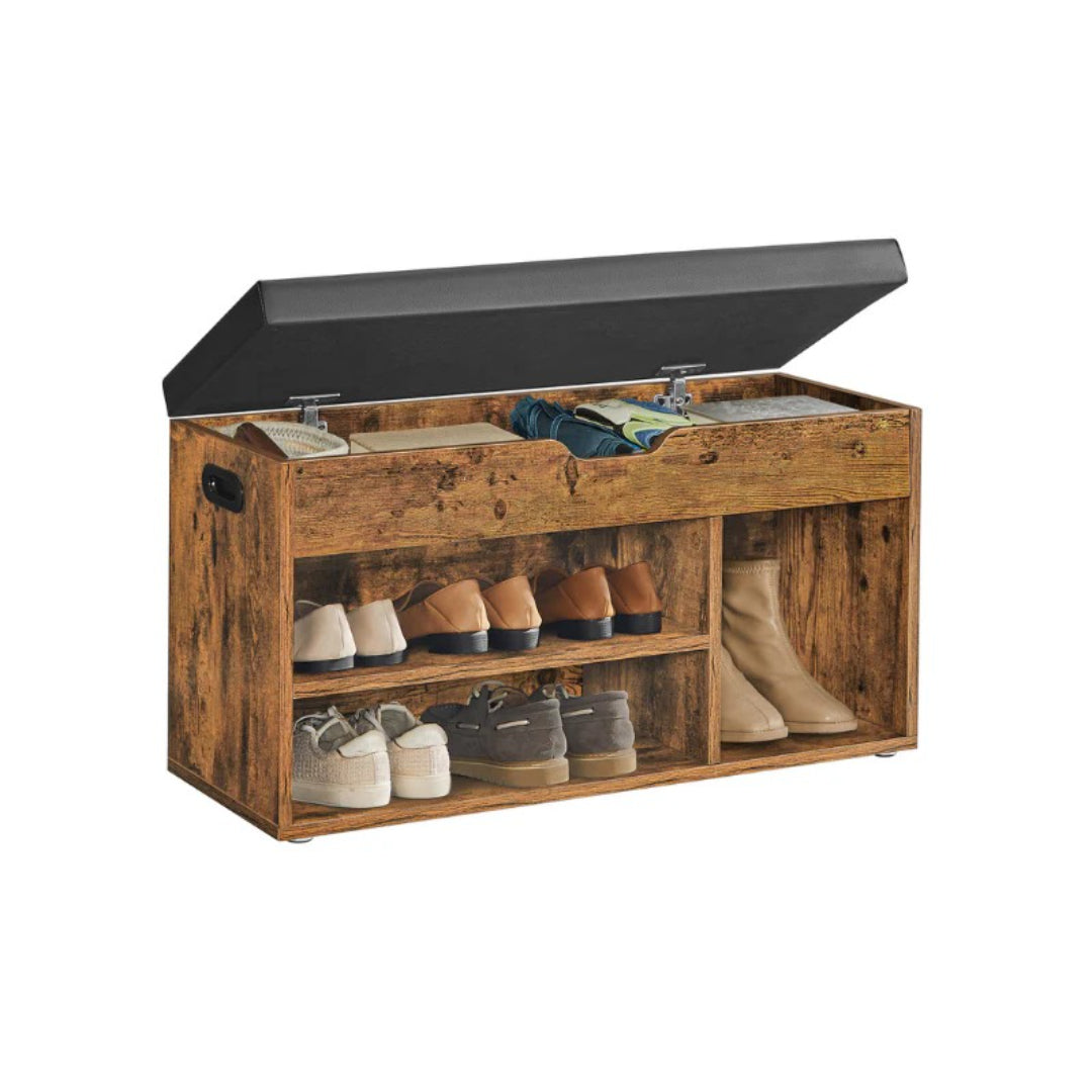 Shoe Storage Bench With Cushion, Drawers & Shelves, 31.5 Inch