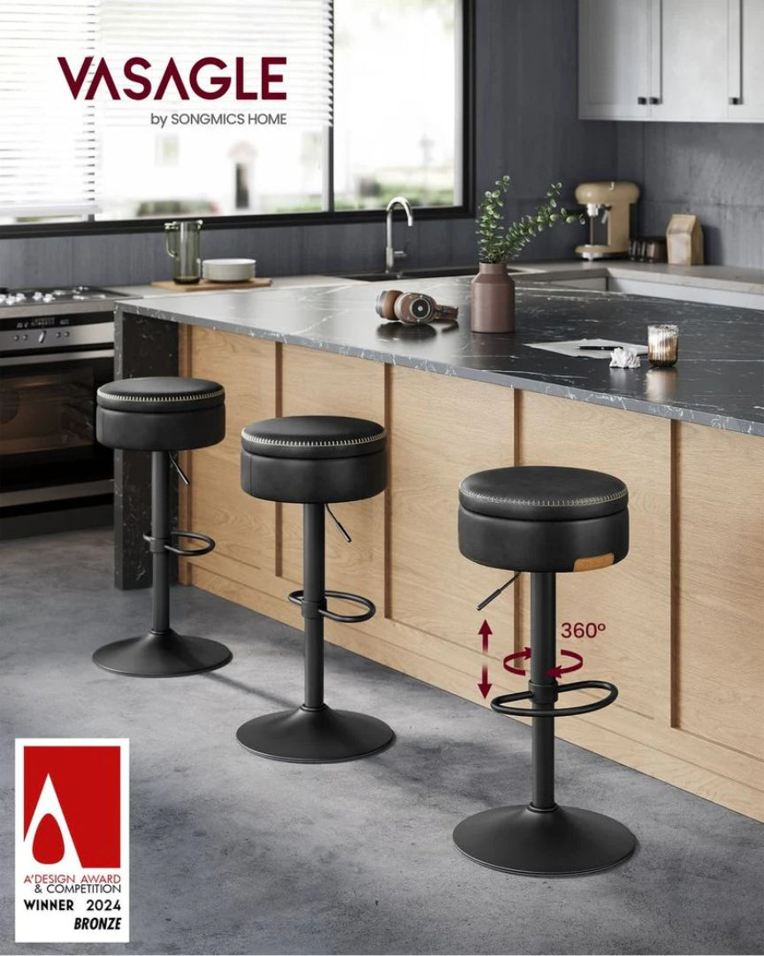 360° Swivel Bar Stool with Adjustable Height and Storage Compartment