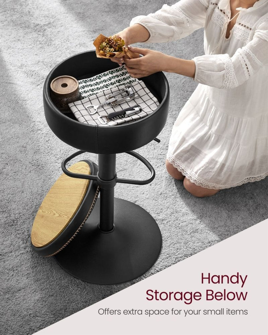 360° Swivel Bar Stool with Adjustable Height and Storage Compartment