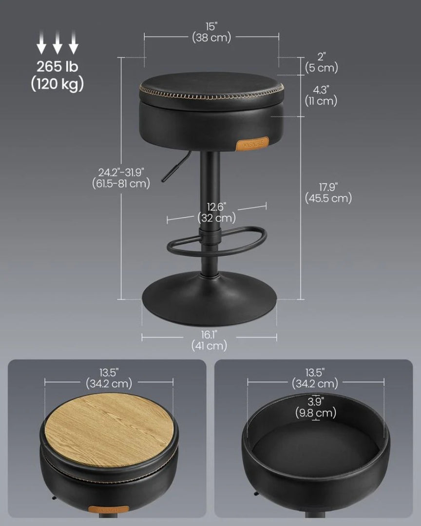 360° Swivel Bar Stool with Adjustable Height and Storage Compartment