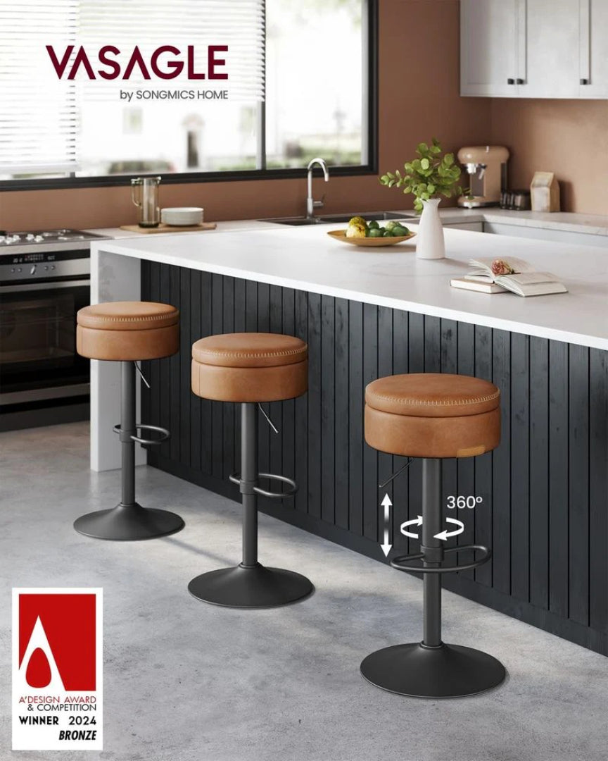 360° Swivel Bar Stool with Adjustable Height and Storage Compartment