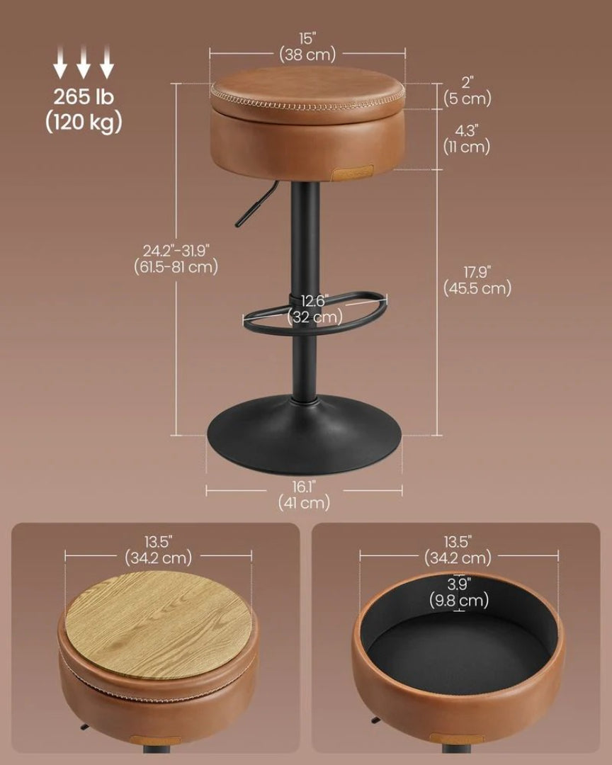 360° Swivel Bar Stool with Adjustable Height and Storage Compartment