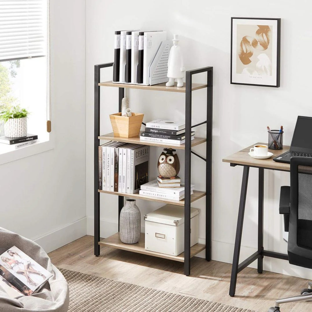 4 Tier Bookshelf With Steel Frame Industrial Storage Shelf