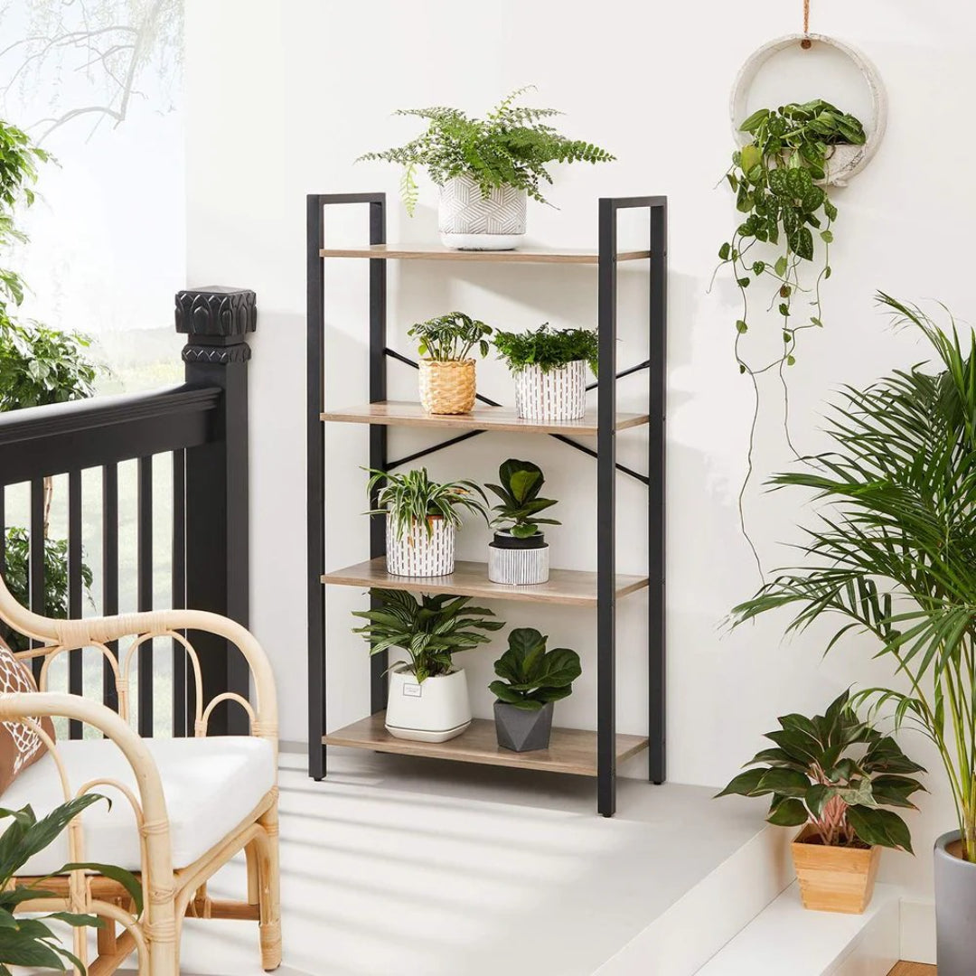 4 Tier Bookshelf With Steel Frame Industrial Storage Shelf
