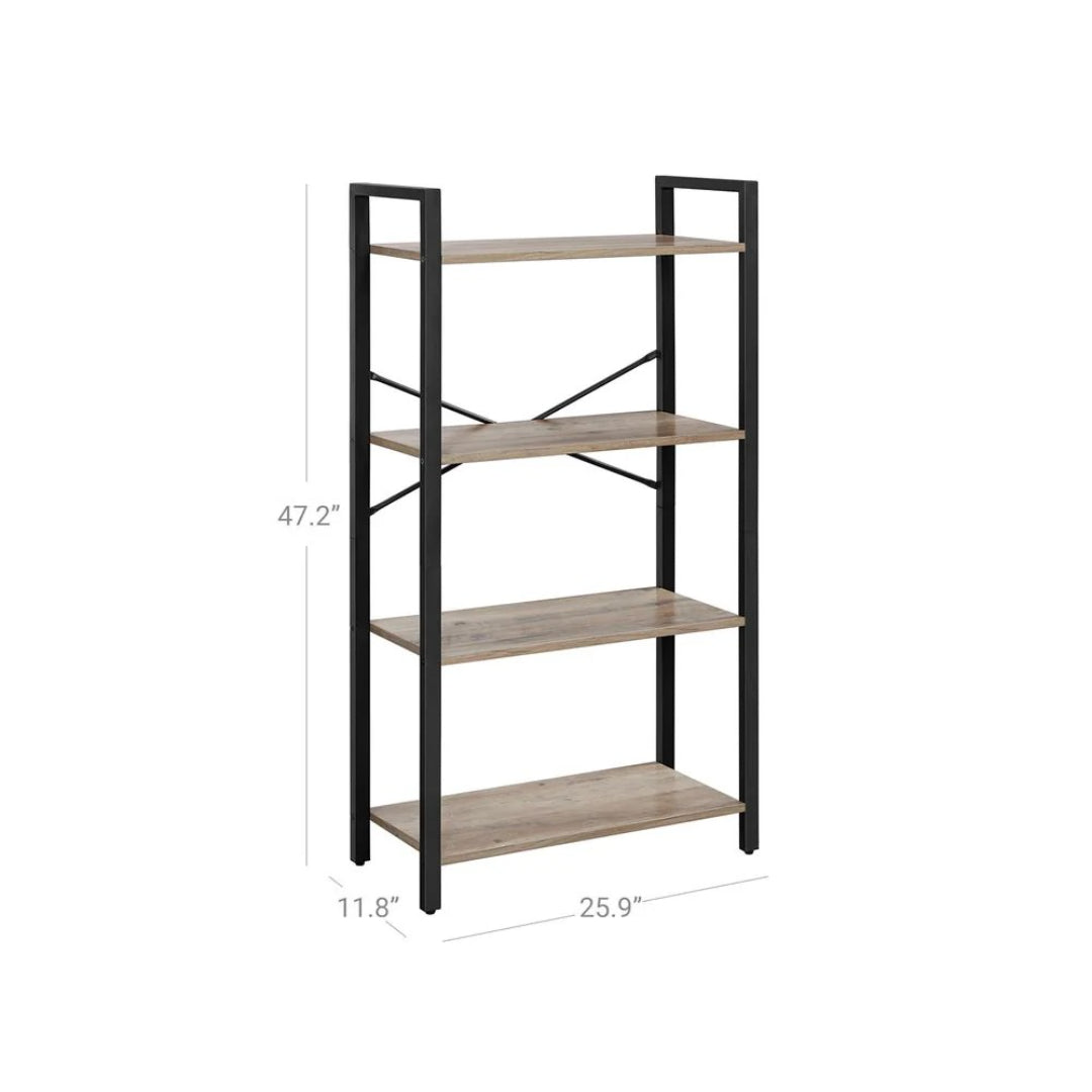 4 Tier Bookshelf With Steel Frame Industrial Storage Shelf