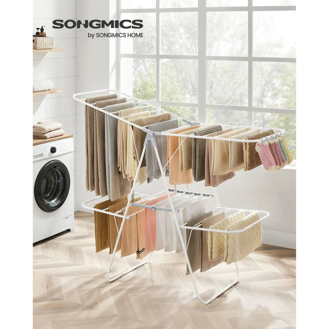 Clothes Drying Rack Foldable 2-Level With Adjustable Wings 67.3in