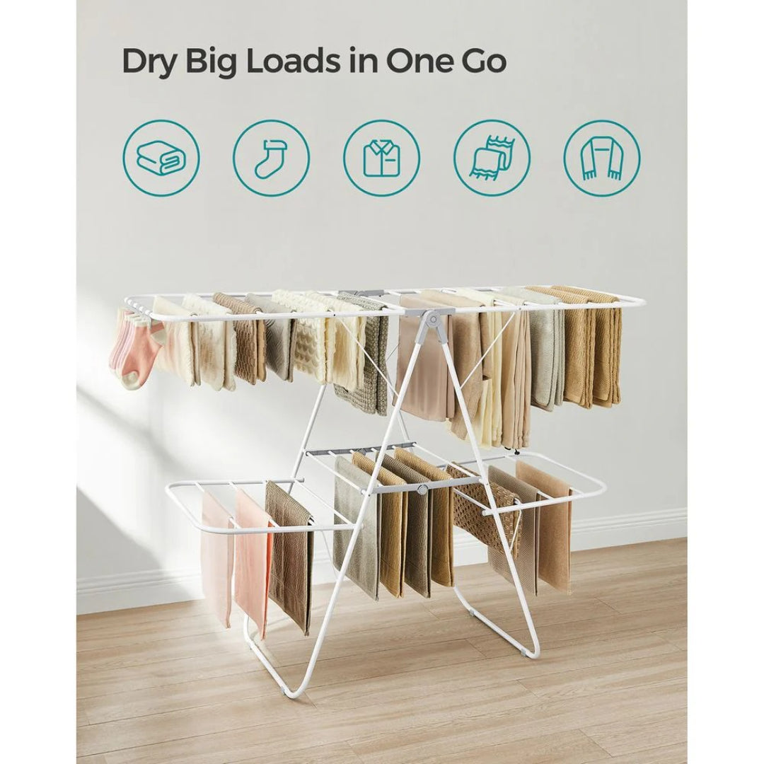 Clothes Drying Rack Foldable 2-Level With Adjustable Wings 67.3in