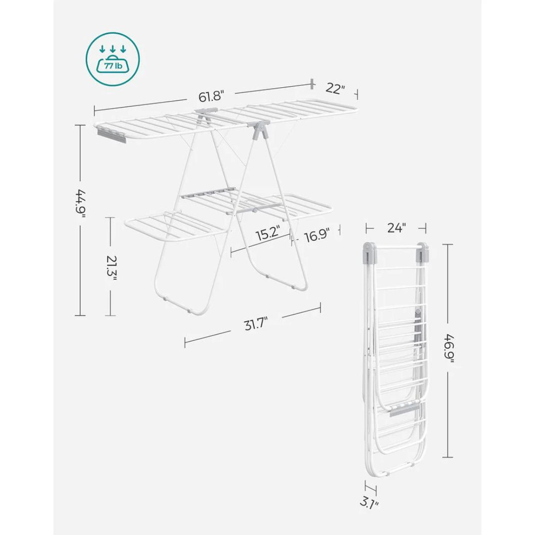 Clothes Drying Rack Foldable 2-Level With Adjustable Wings 67.3in