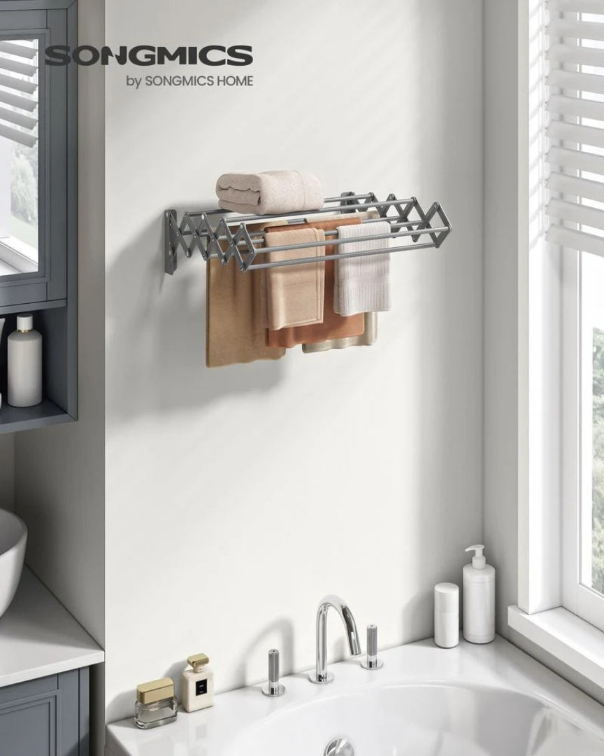 Wall Mounted Clothes Drying Rack Expandable 9 Rod Steel Airer