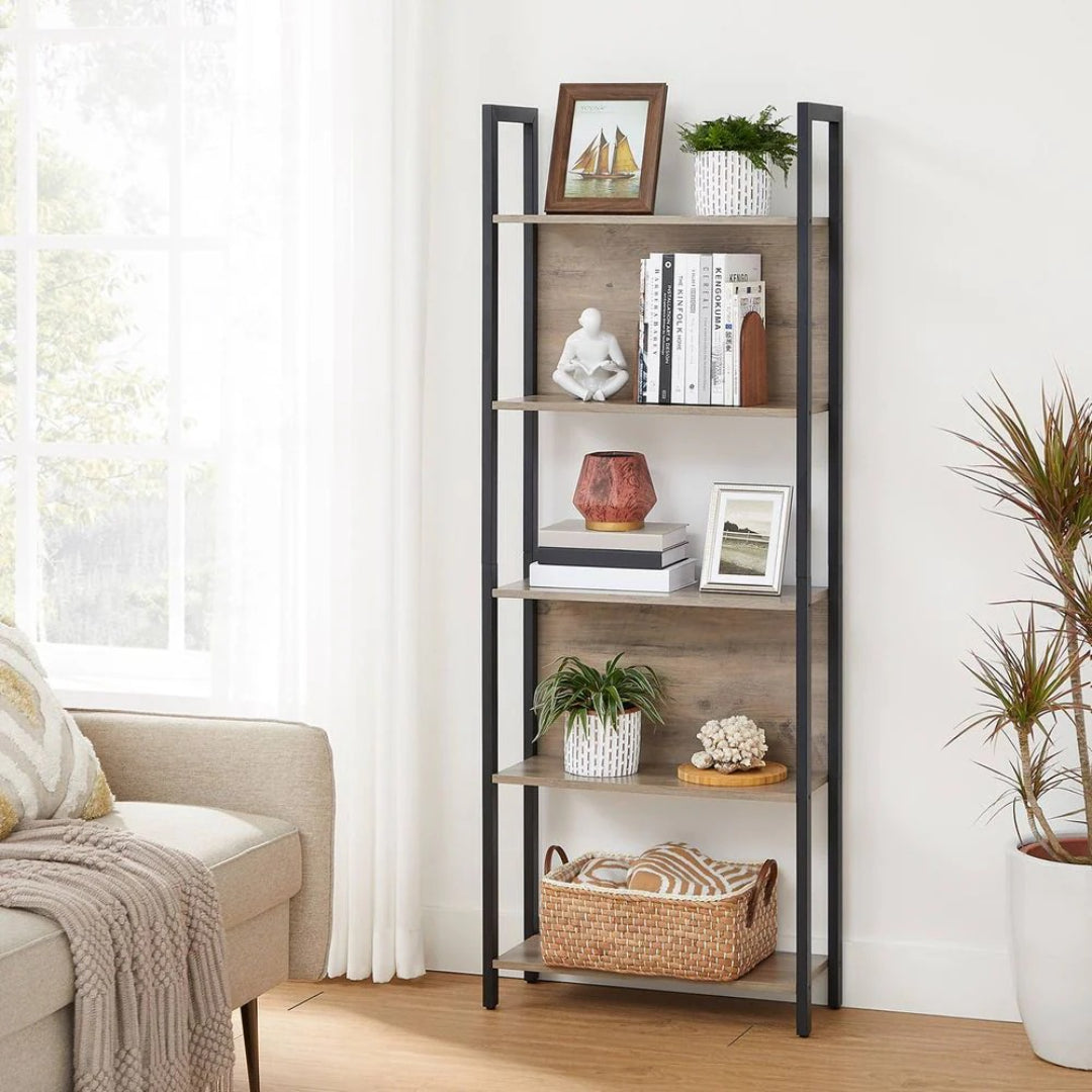 5 Tier Bookshelf With Steel Frame Industrial Bookcase