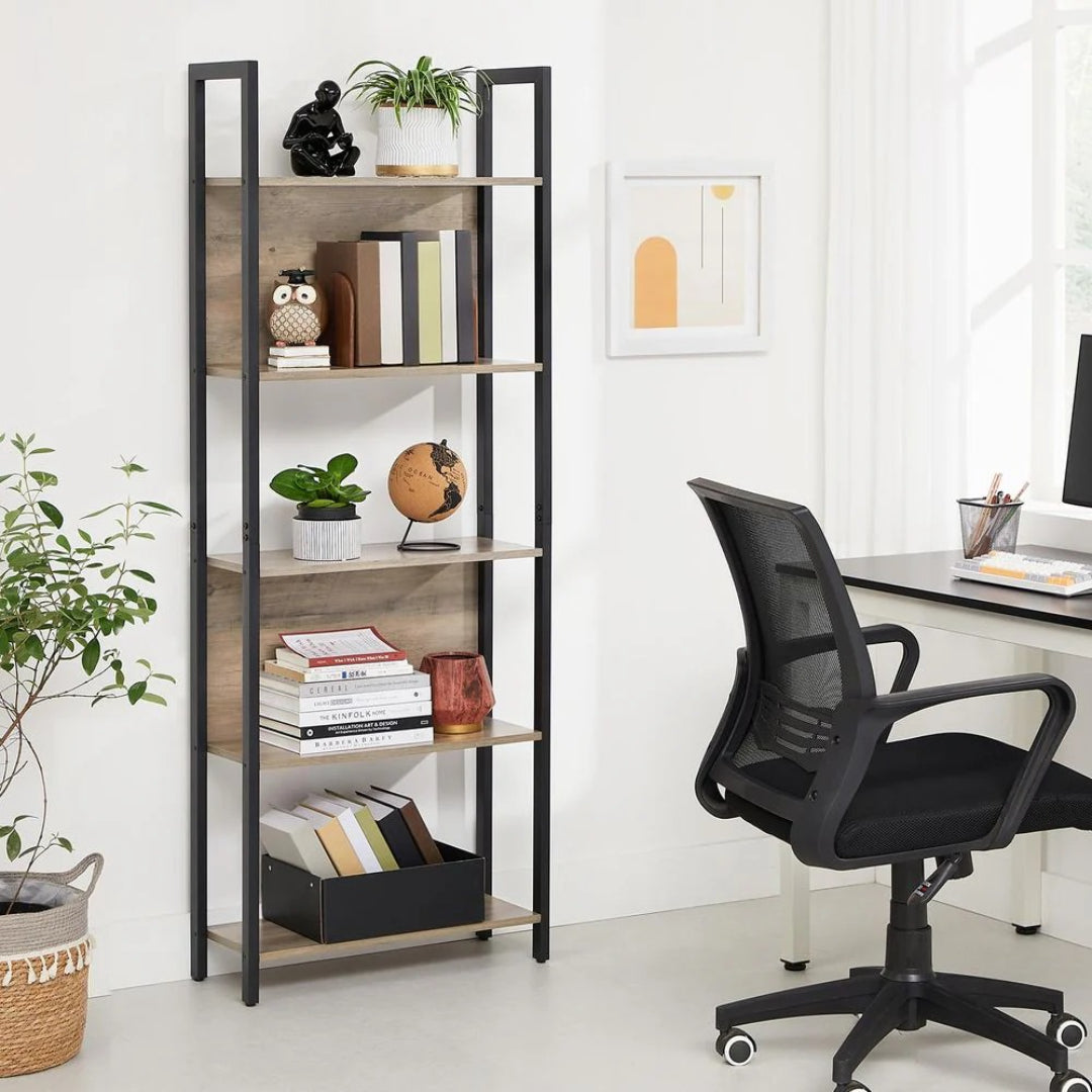 5 Tier Bookshelf With Steel Frame Industrial Bookcase