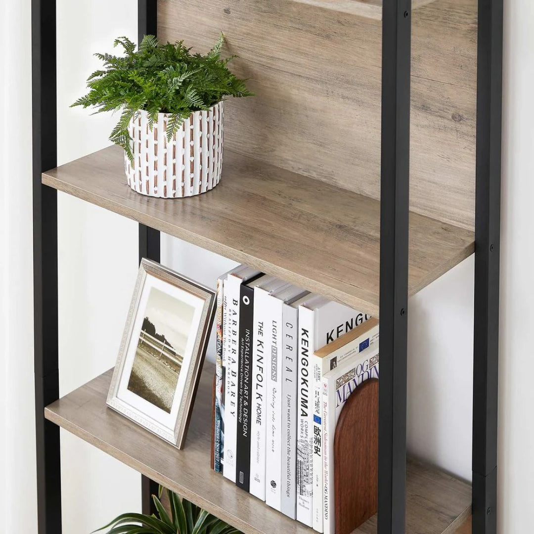 5 Tier Bookshelf With Steel Frame Industrial Bookcase