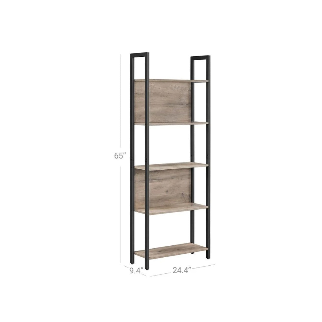 5 Tier Bookshelf With Steel Frame Industrial Bookcase