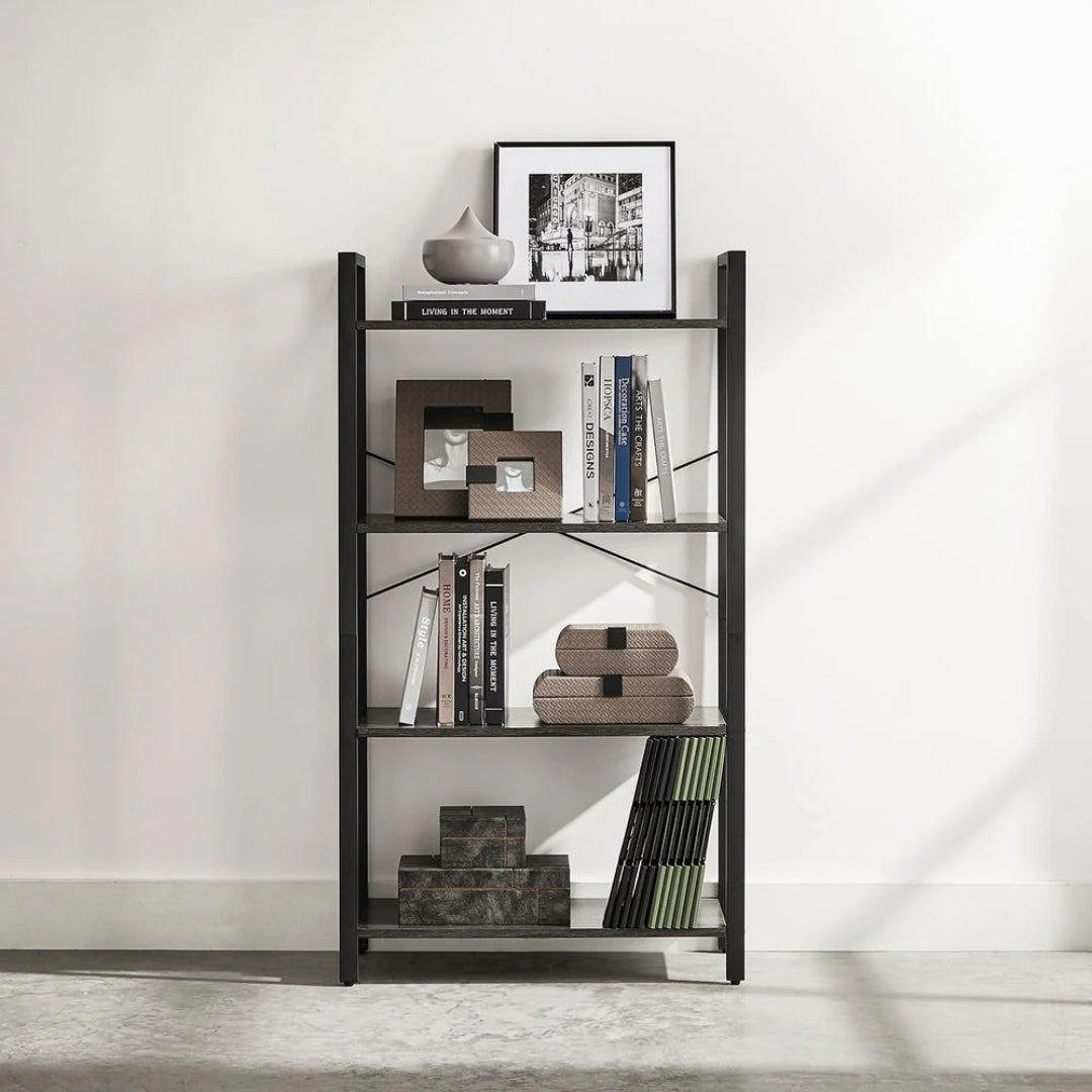 4 Tier Bookshelf With Steel Frame Industrial Storage Shelf