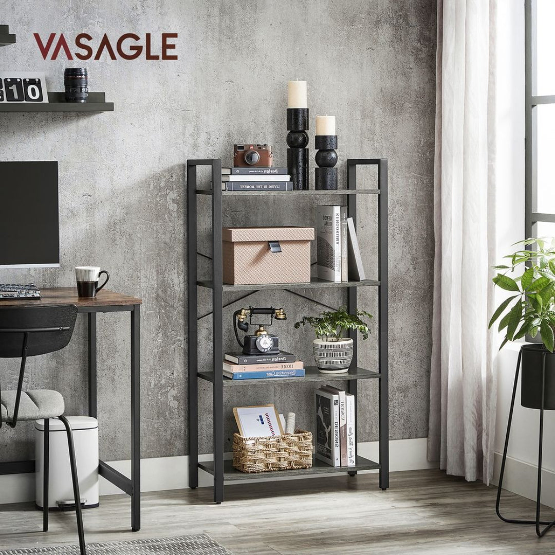 4 Tier Bookshelf With Steel Frame Industrial Storage Shelf