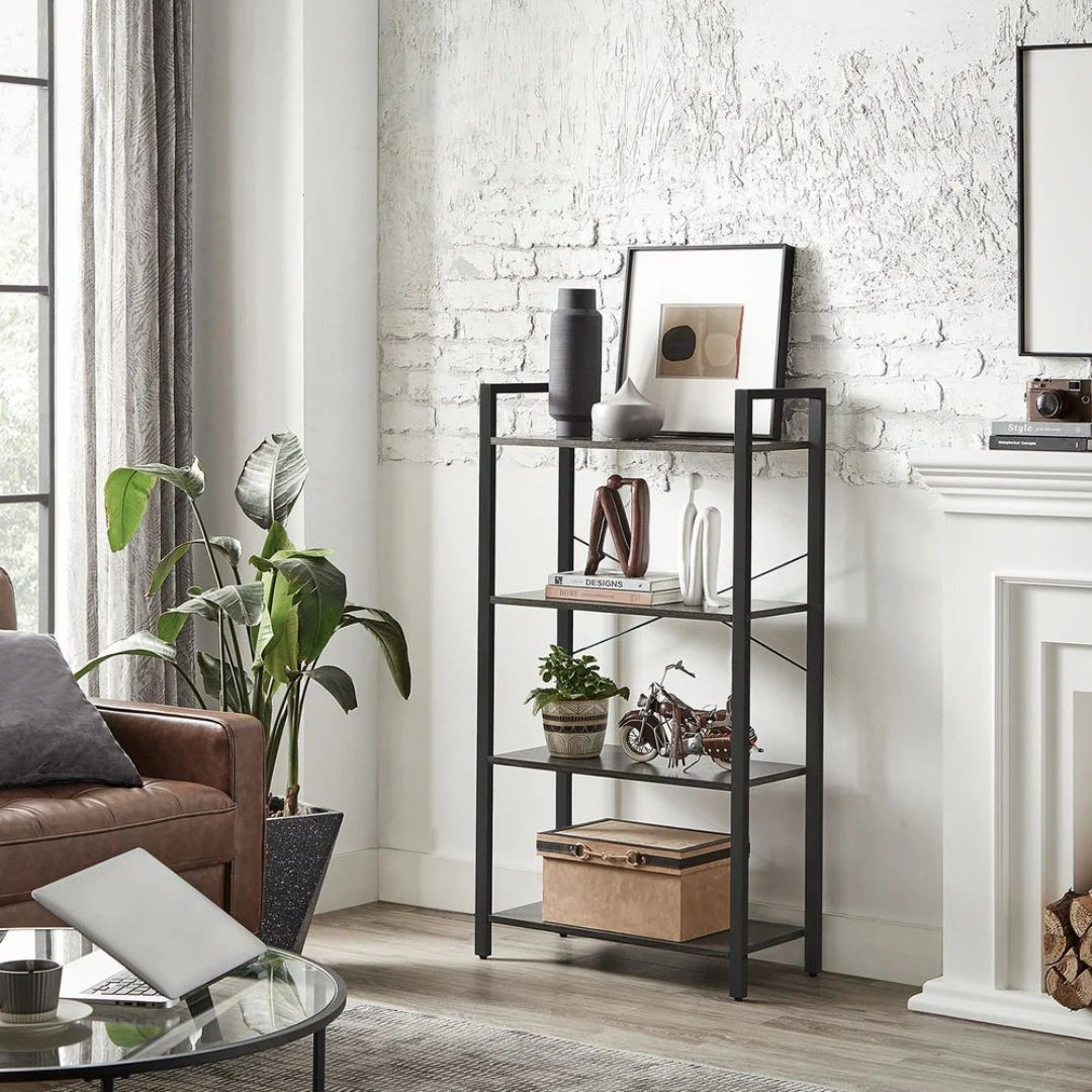 4 Tier Bookshelf With Steel Frame Industrial Storage Shelf
