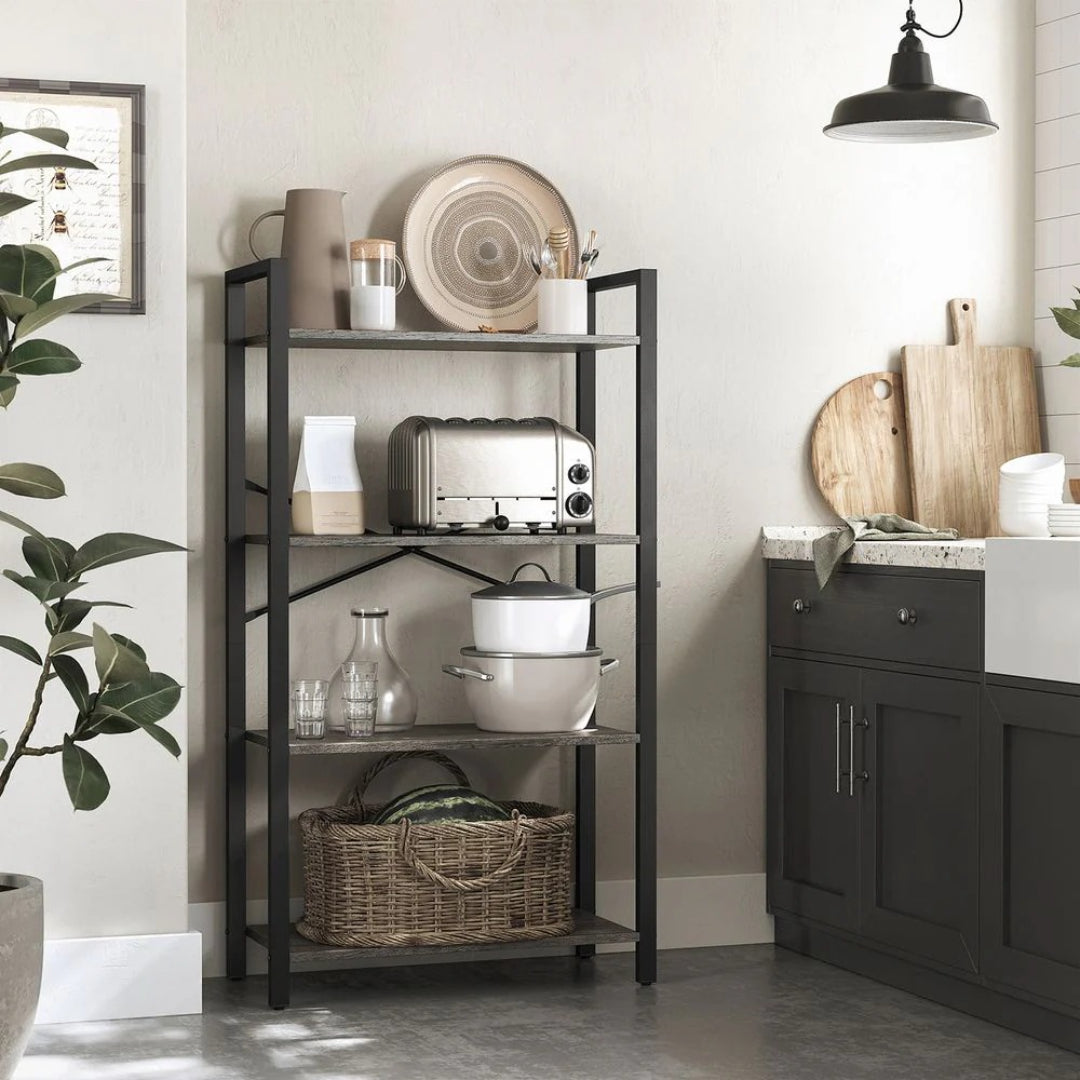 4 Tier Bookshelf With Steel Frame Industrial Storage Shelf