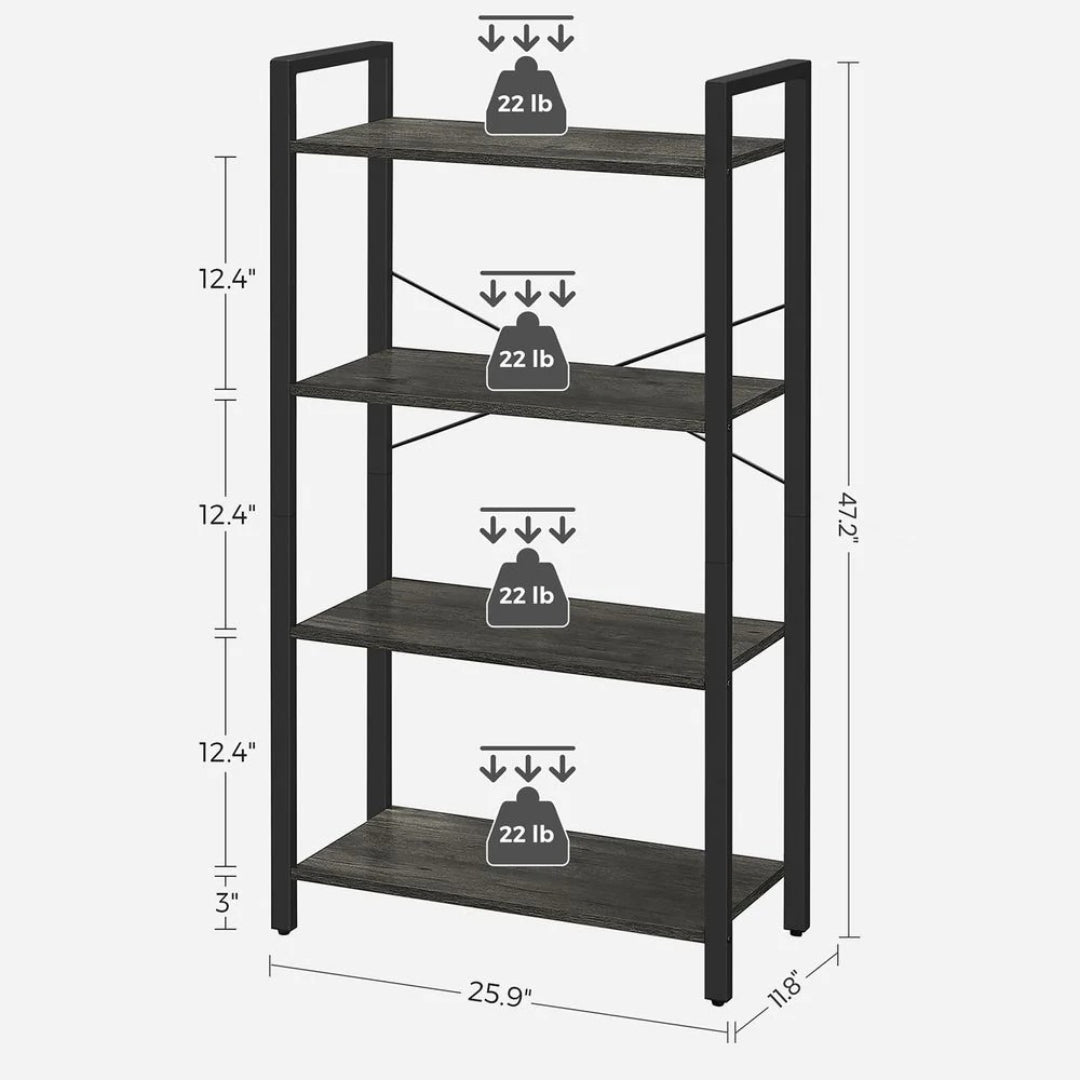 4 Tier Bookshelf With Steel Frame Industrial Storage Shelf