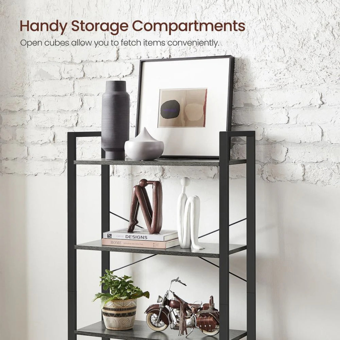 4 Tier Bookshelf With Steel Frame Industrial Storage Shelf