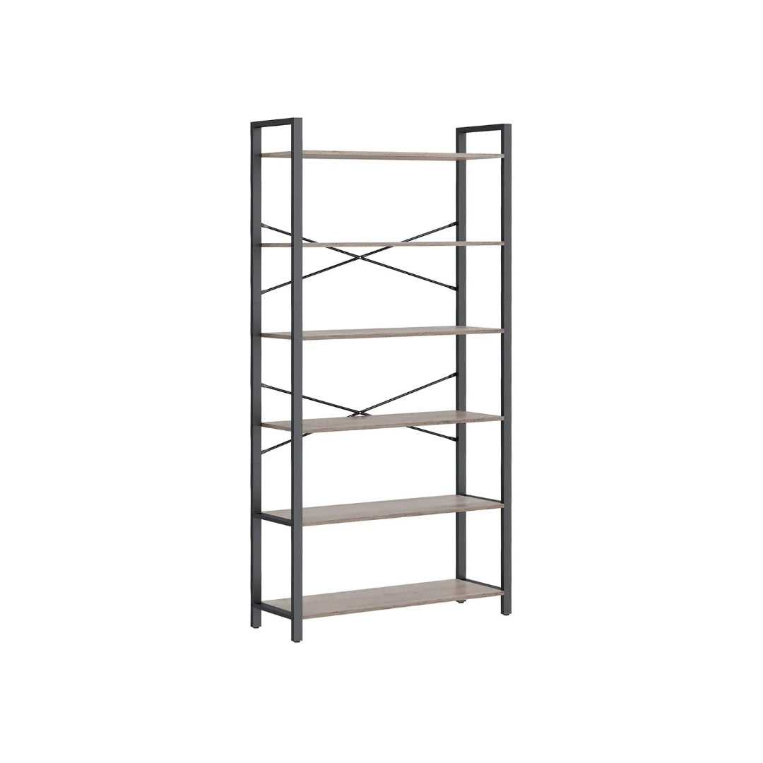 6 Tier Industrial Bookshelf With Steel Frame, 26/31.5 Inch Unit