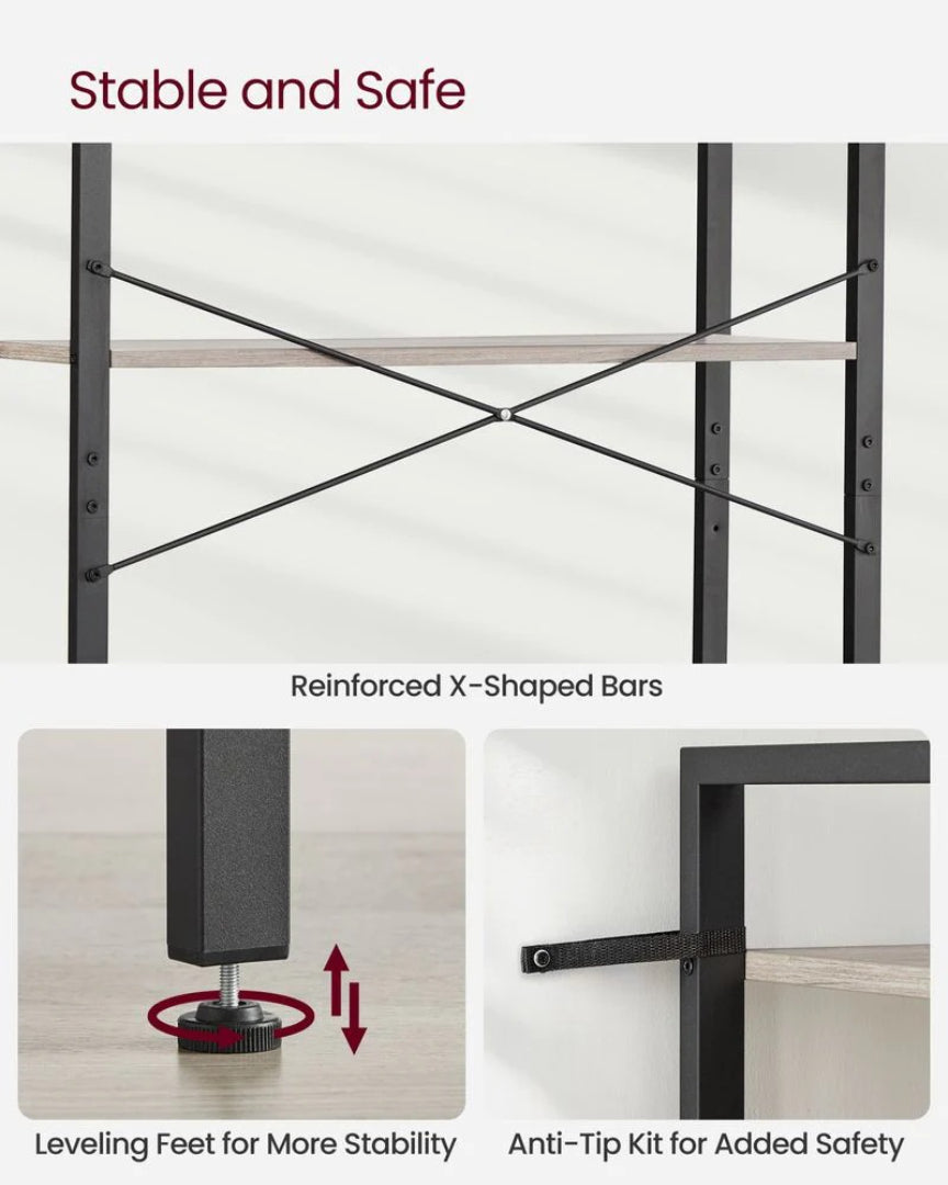 6 Tier Industrial Bookshelf With Steel Frame, 26/31.5 Inch Unit