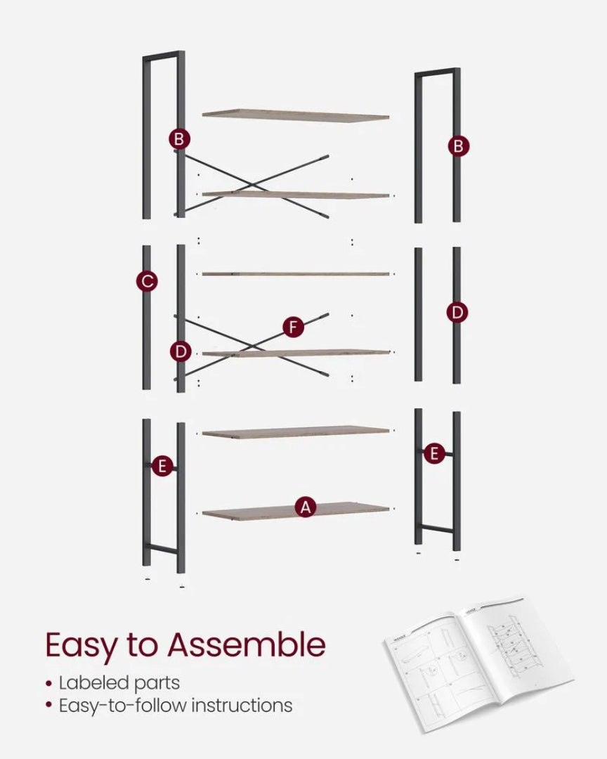 6 Tier Industrial Bookshelf With Steel Frame, 26/31.5 Inch Unit