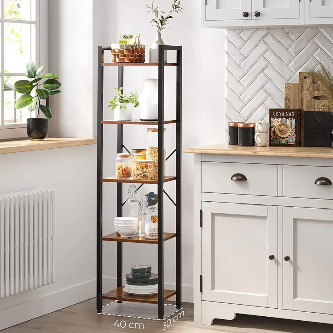 5 Tier Storage Shelving Unit, 60.6 Inch Narrow Bookcase