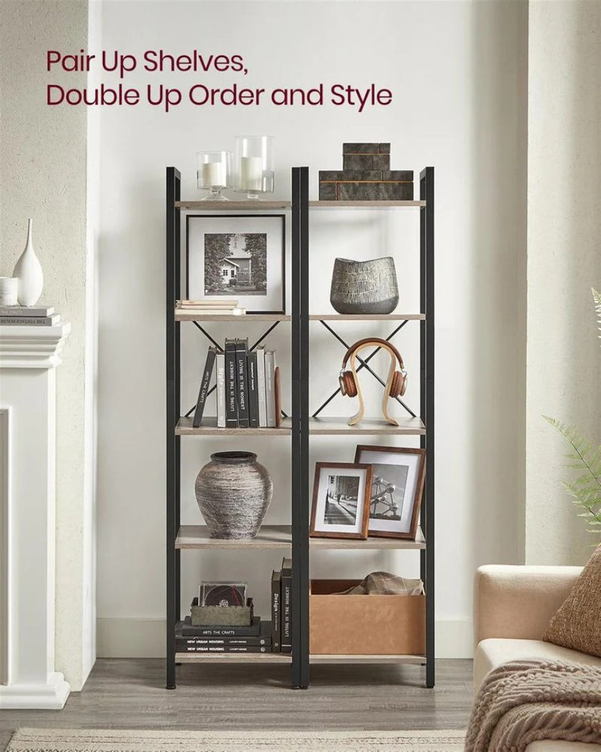 5 Shelf Storage Shelving Unit With Steel Frame Bookcase