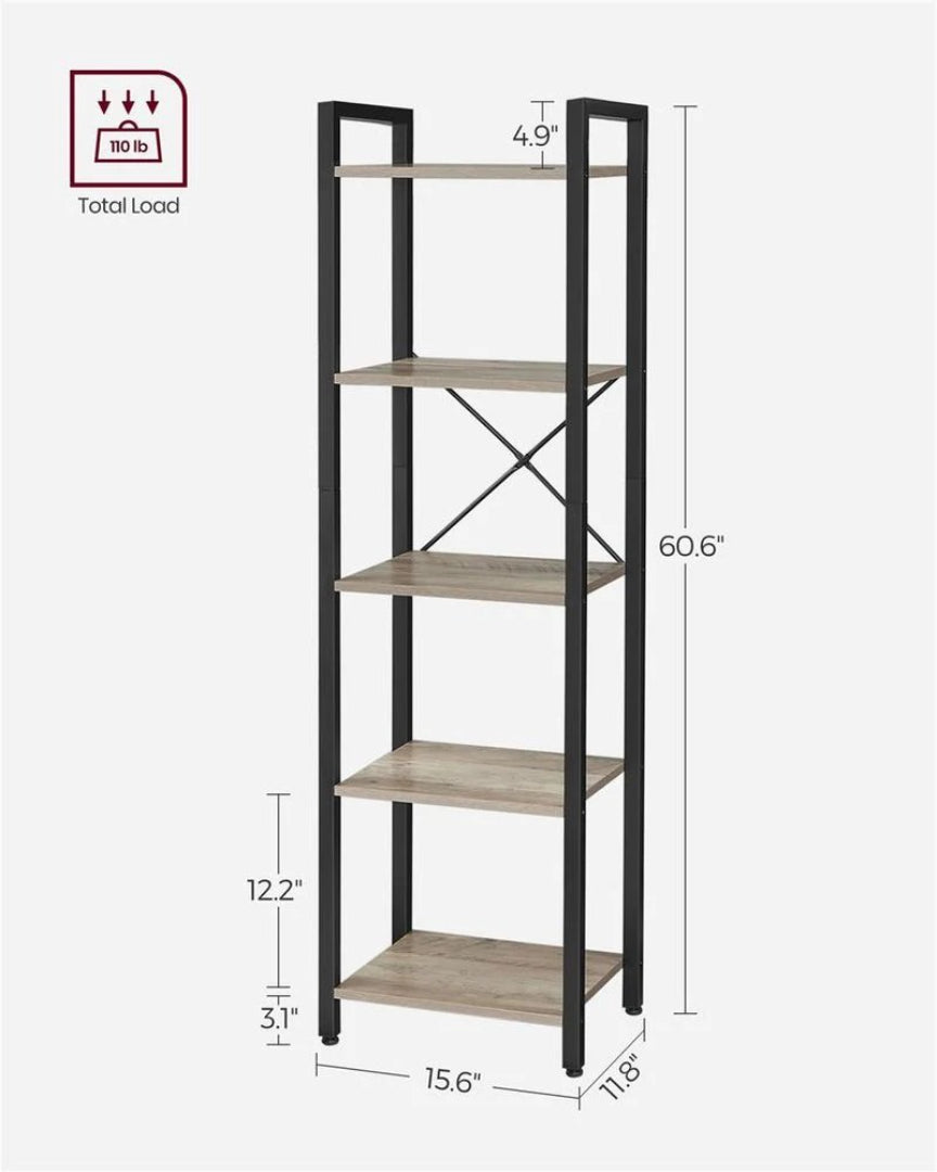 5 Shelf Storage Shelving Unit With Steel Frame Bookcase