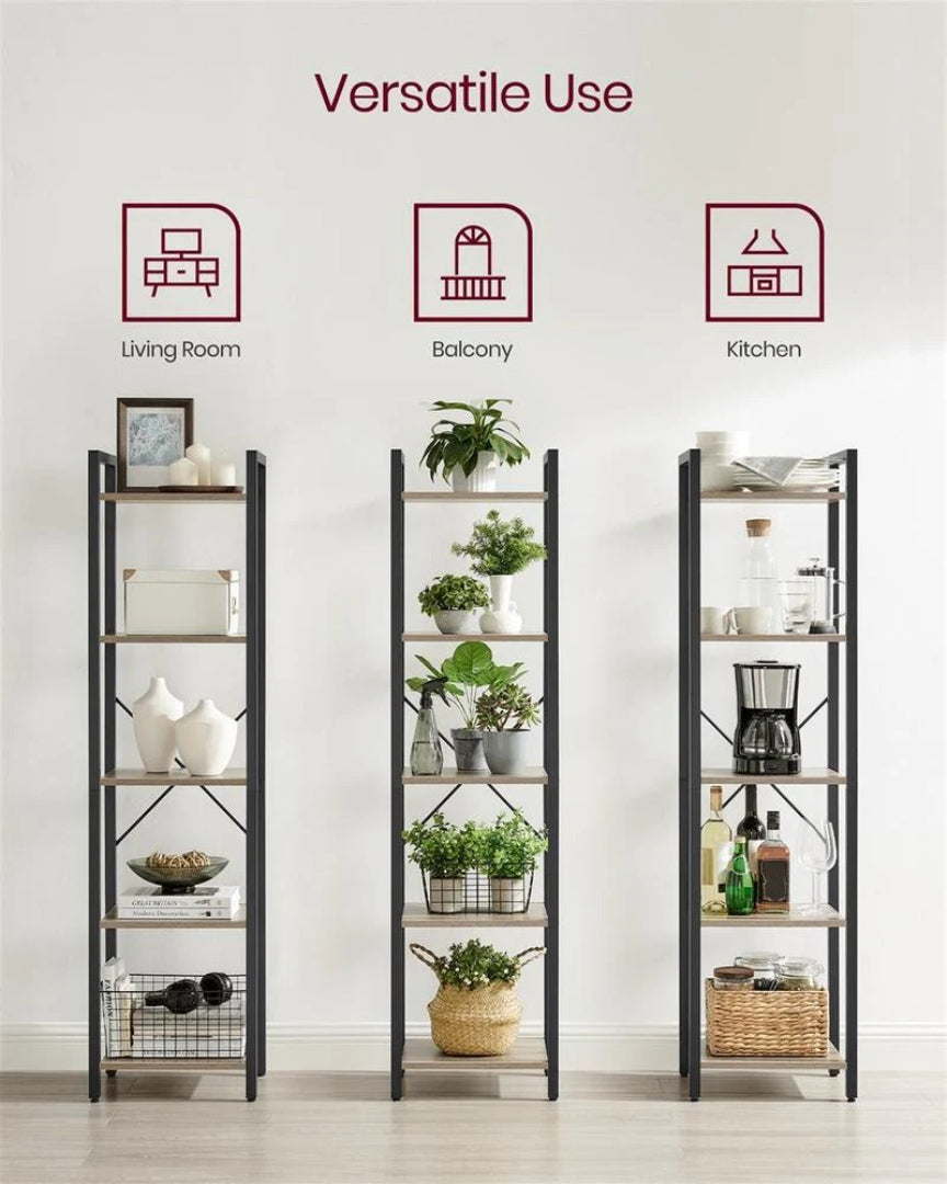 5 Shelf Storage Shelving Unit With Steel Frame Bookcase