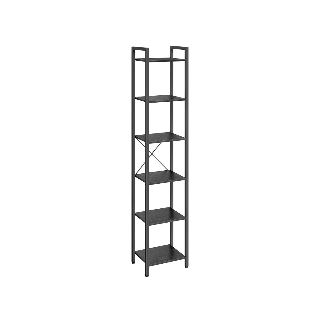 6 Tier Narrow Bookcase With Steel Frame, 73.8 Inch Storage Shelf