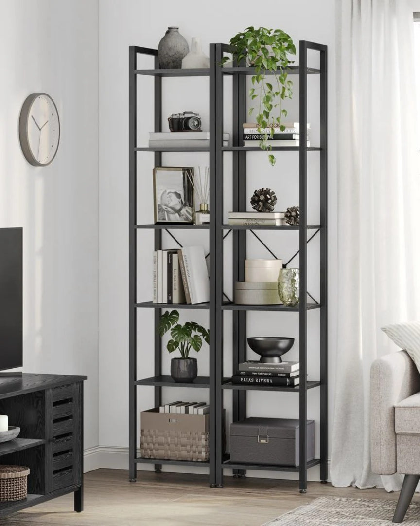 6 Tier Narrow Bookcase With Steel Frame, 73.8 Inch Storage Shelf