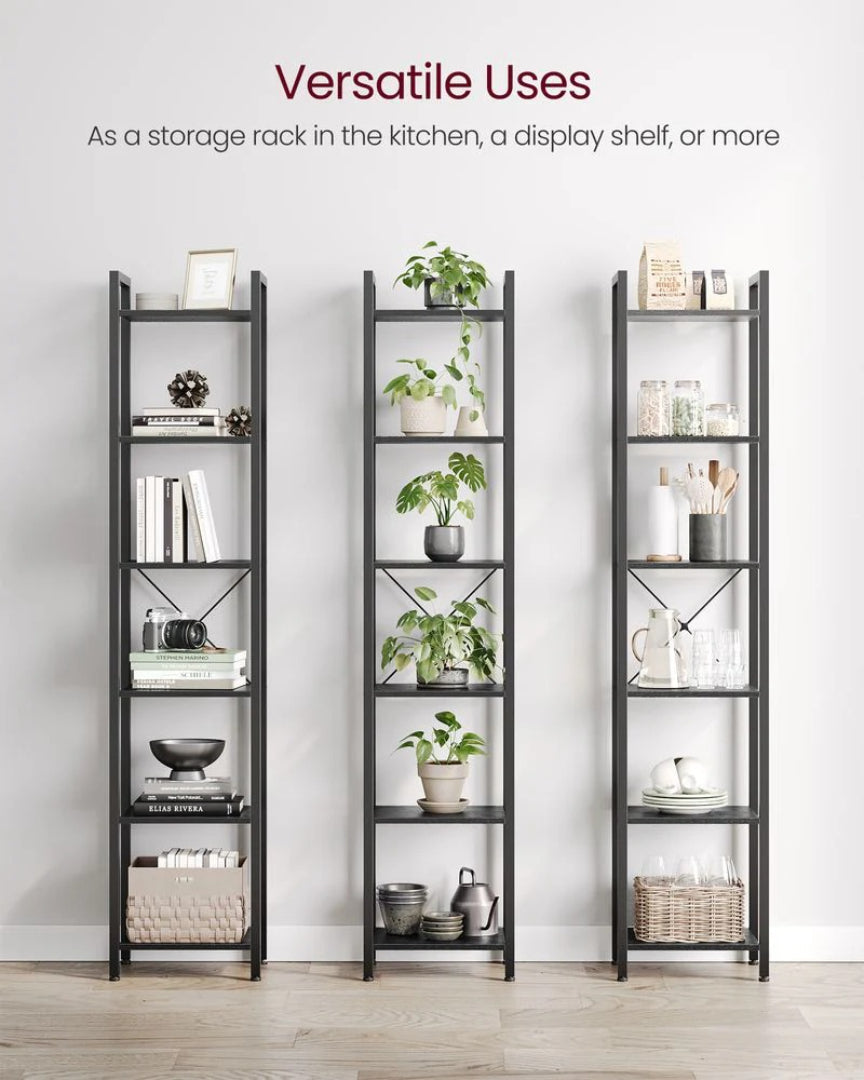 6 Tier Narrow Bookcase With Steel Frame Storage Shelf