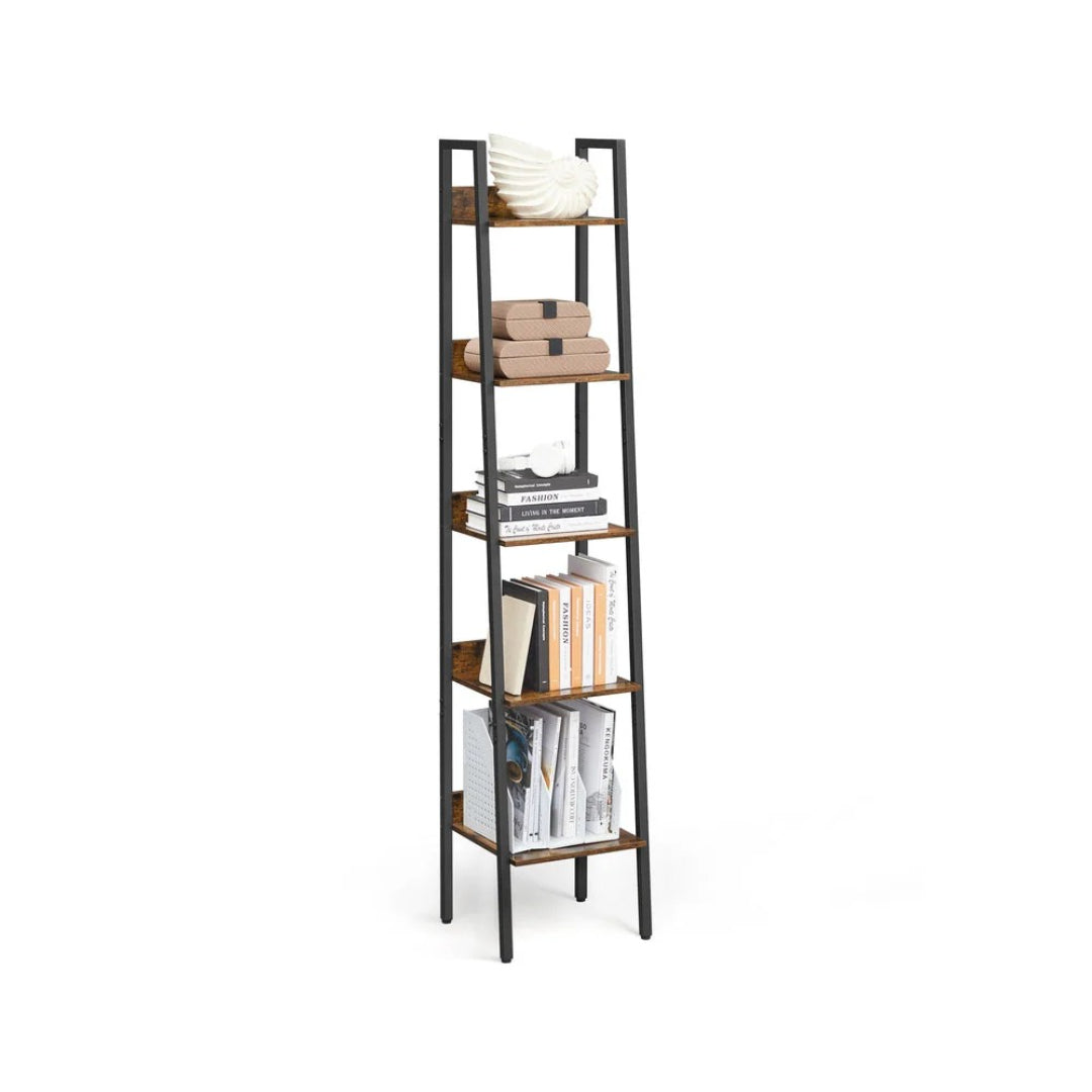 5 Tier Narrow Bookcase Ladder Shelf Space Saving Storage