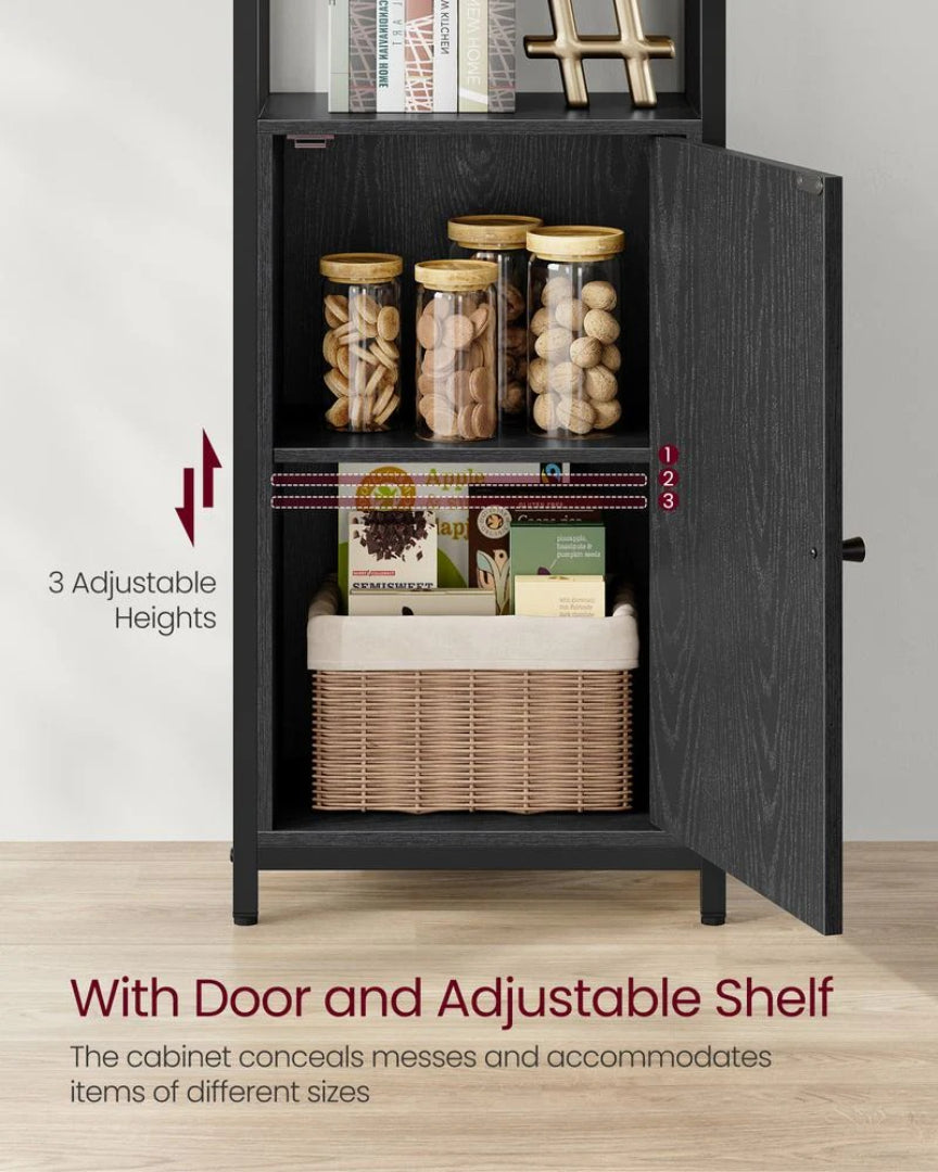 6 Tier Bookcase With Door And Adjustable Storage Shelves