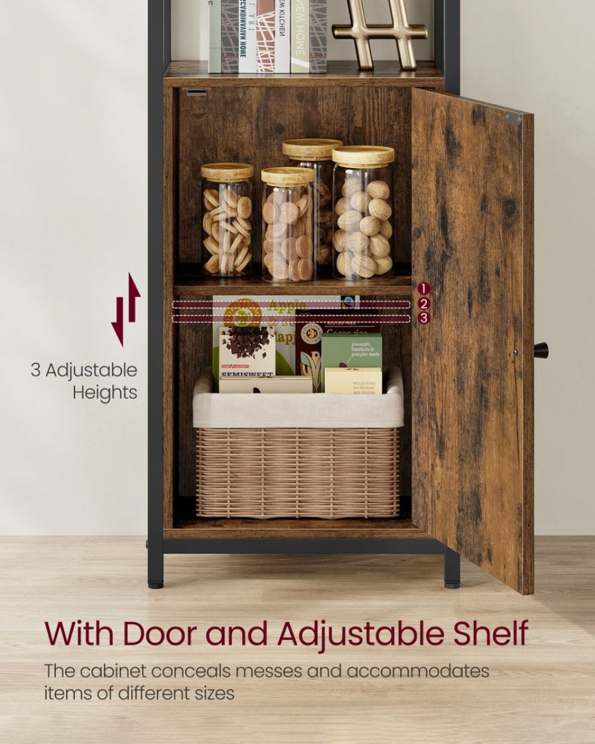6 Tier Bookcase With Door And Adjustable Storage Shelves