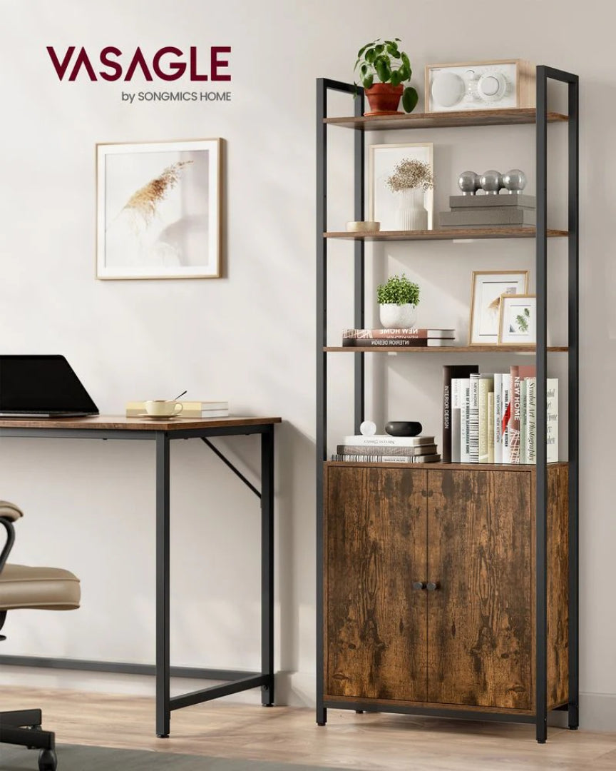 6 Tier Bookcase With Door And Adjustable Storage Shelves