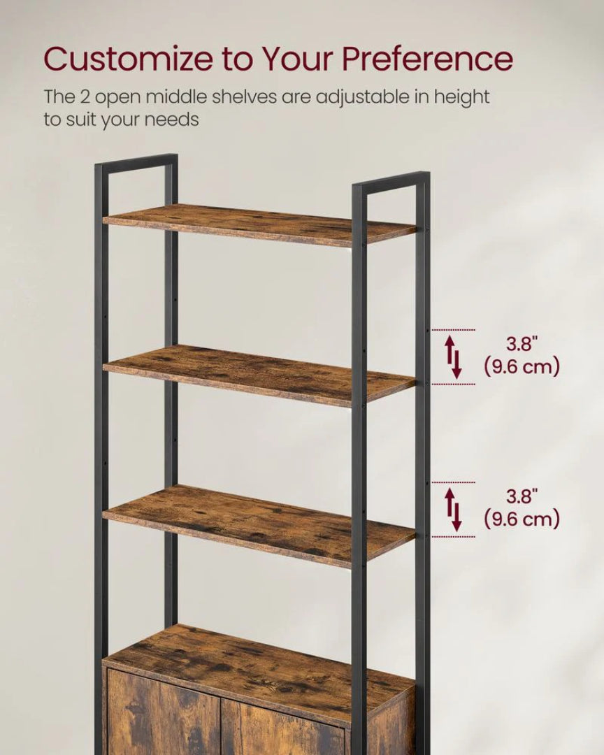 6 Tier Bookcase With Door And Adjustable Storage Shelves