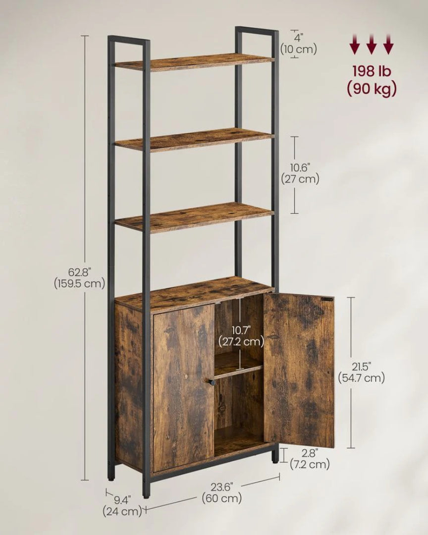 6 Tier Bookcase With Door And Adjustable Storage Shelves