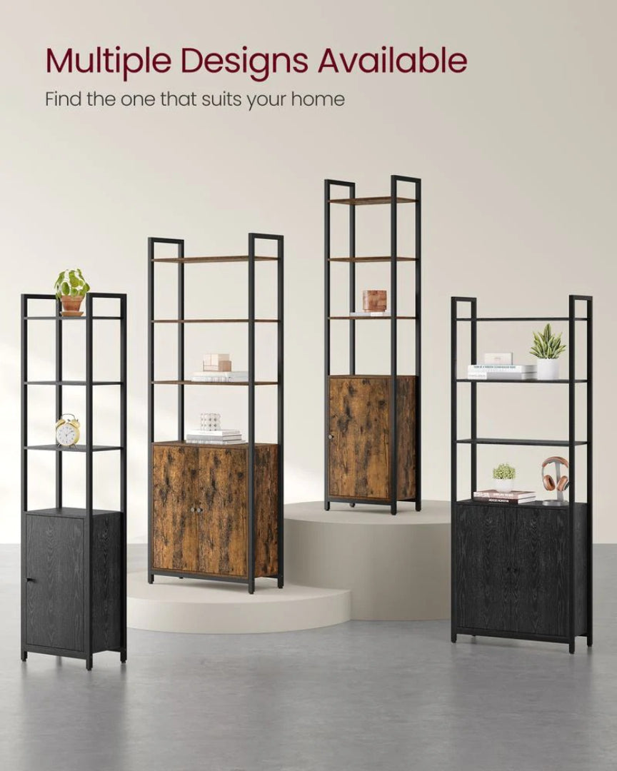 6 Tier Bookcase With Door And Adjustable Storage Shelves