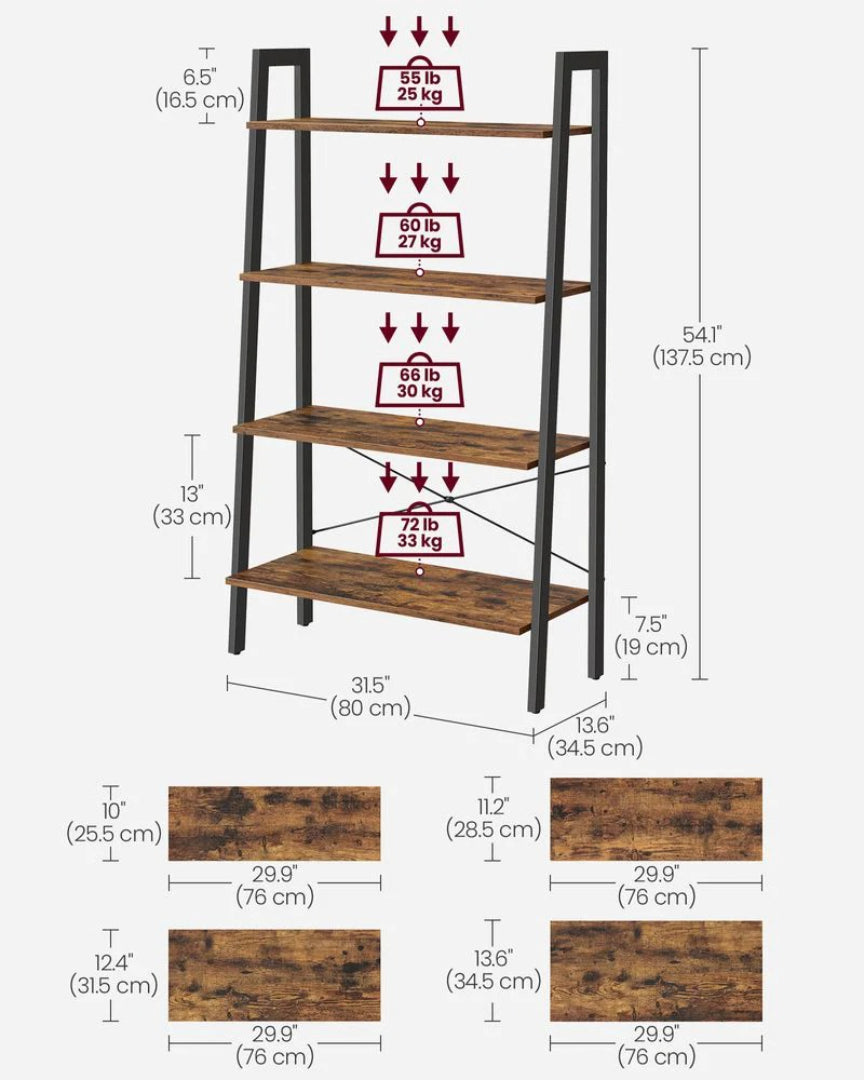 4 Tier Ladder Shelf With Steel Frame Storage Rack