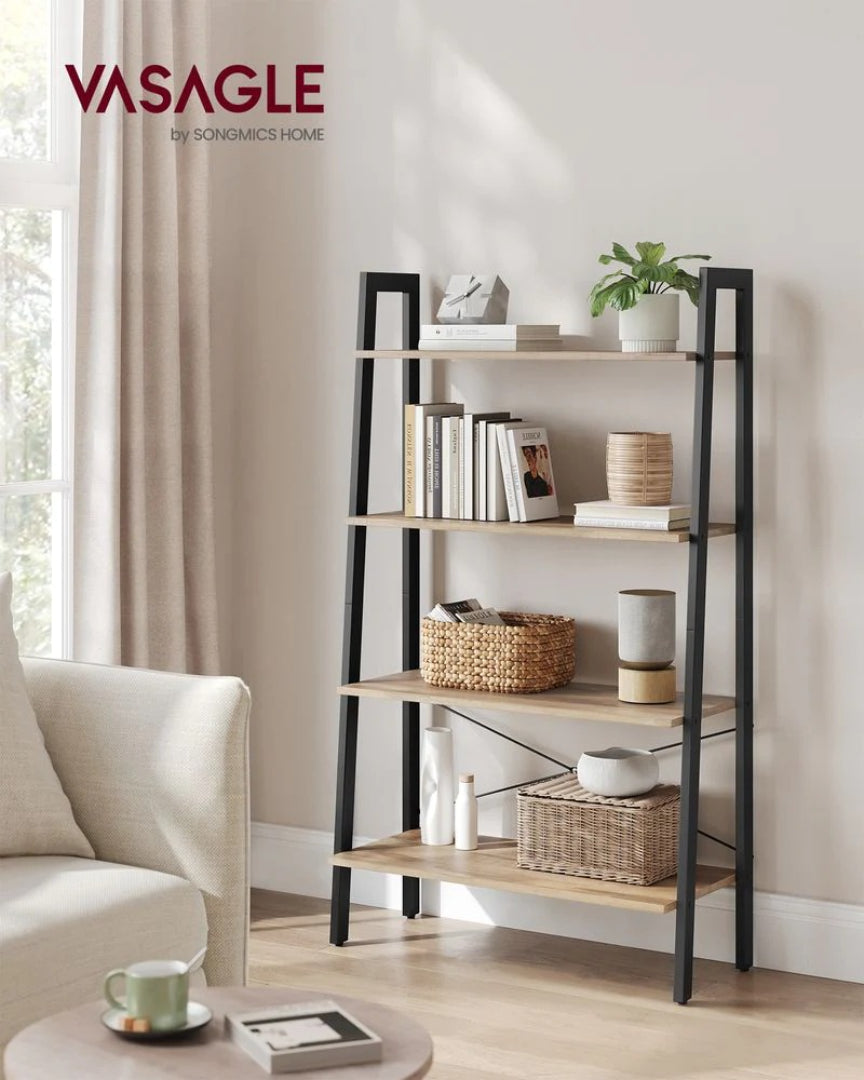 4 Tier Ladder Shelf With Steel Frame Storage Rack