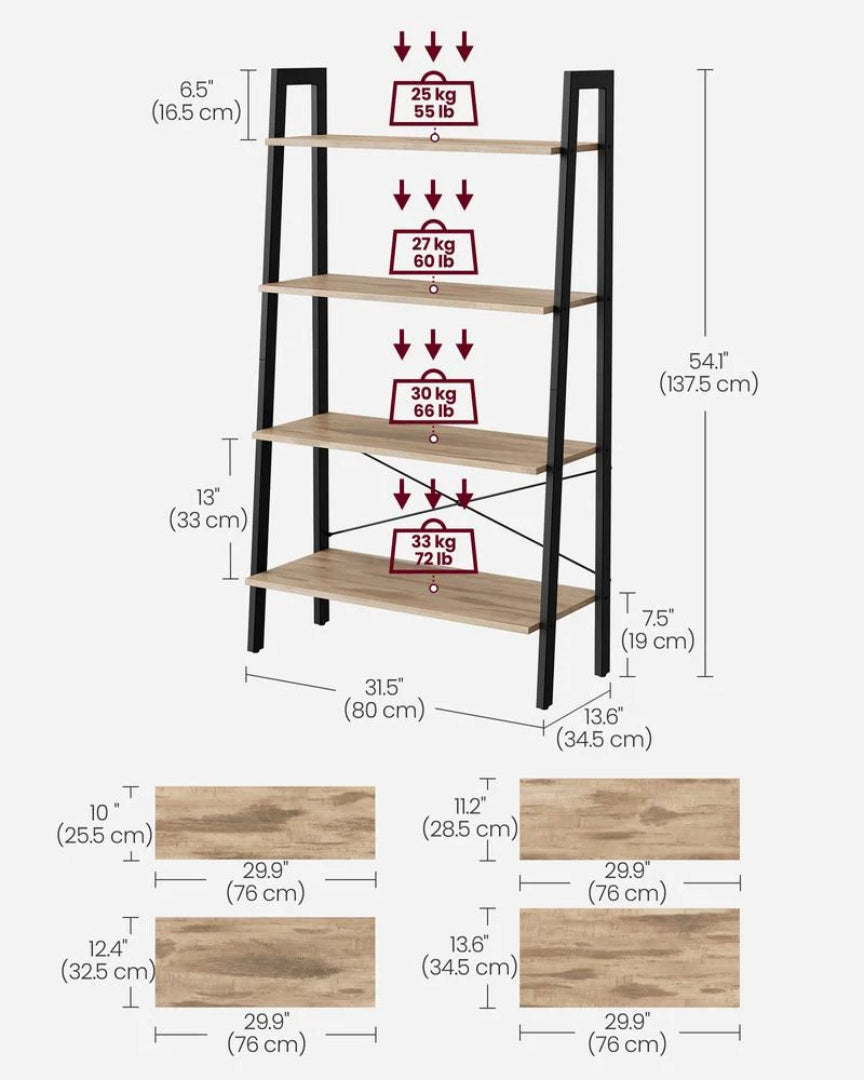 4 Tier Ladder Shelf With Steel Frame Storage Rack