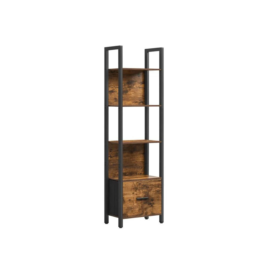 5 Tier Bookshelf With Drawer Steel Frame Storage Shelf