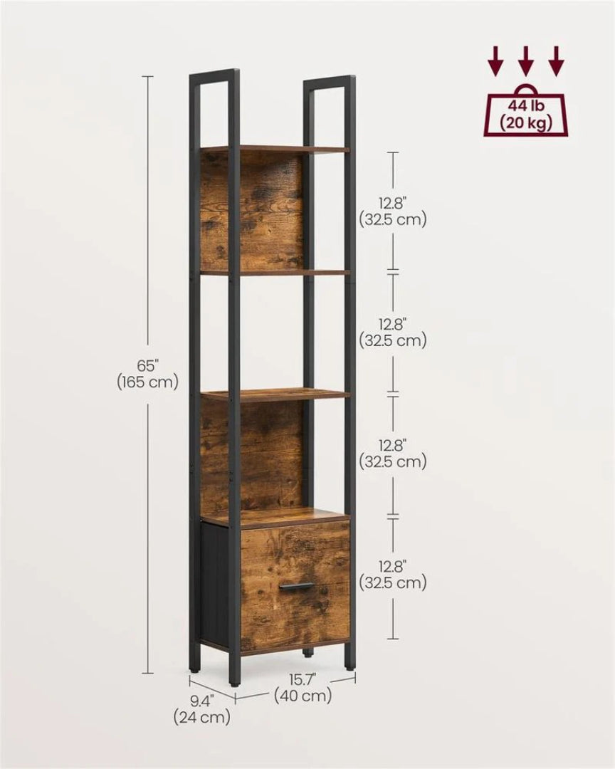 5 Tier Bookshelf With Drawer Steel Frame Storage Shelf