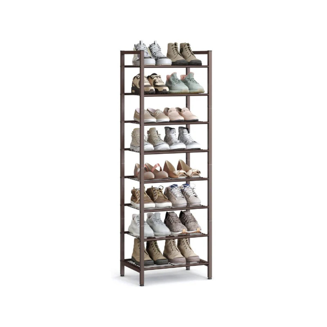 8 Tier Narrow Shoe Rack With Metal Shelves, Space Saving Organizer