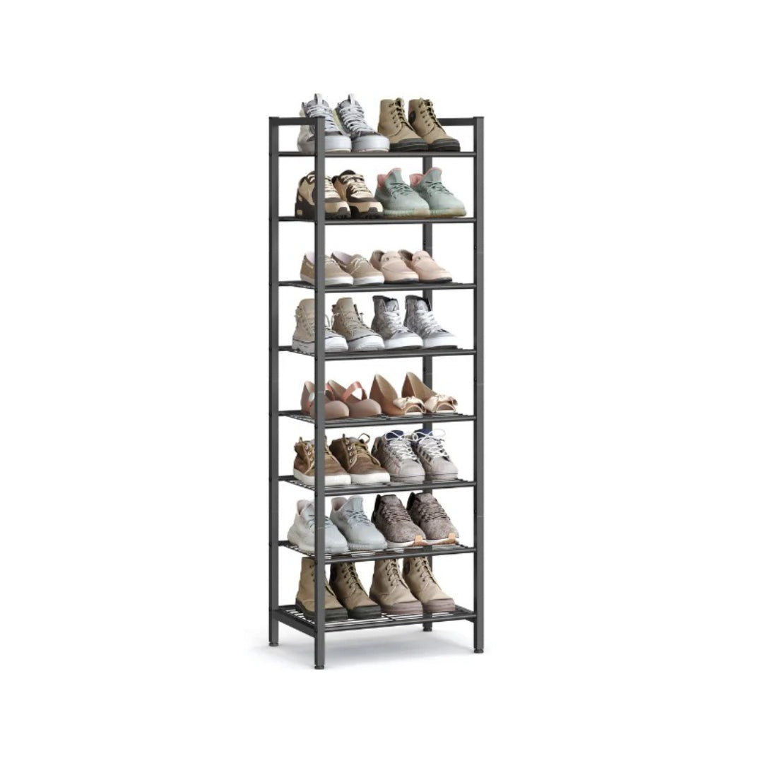 8 Tier Narrow Shoe Rack With Metal Shelves, Space Saving Organizer